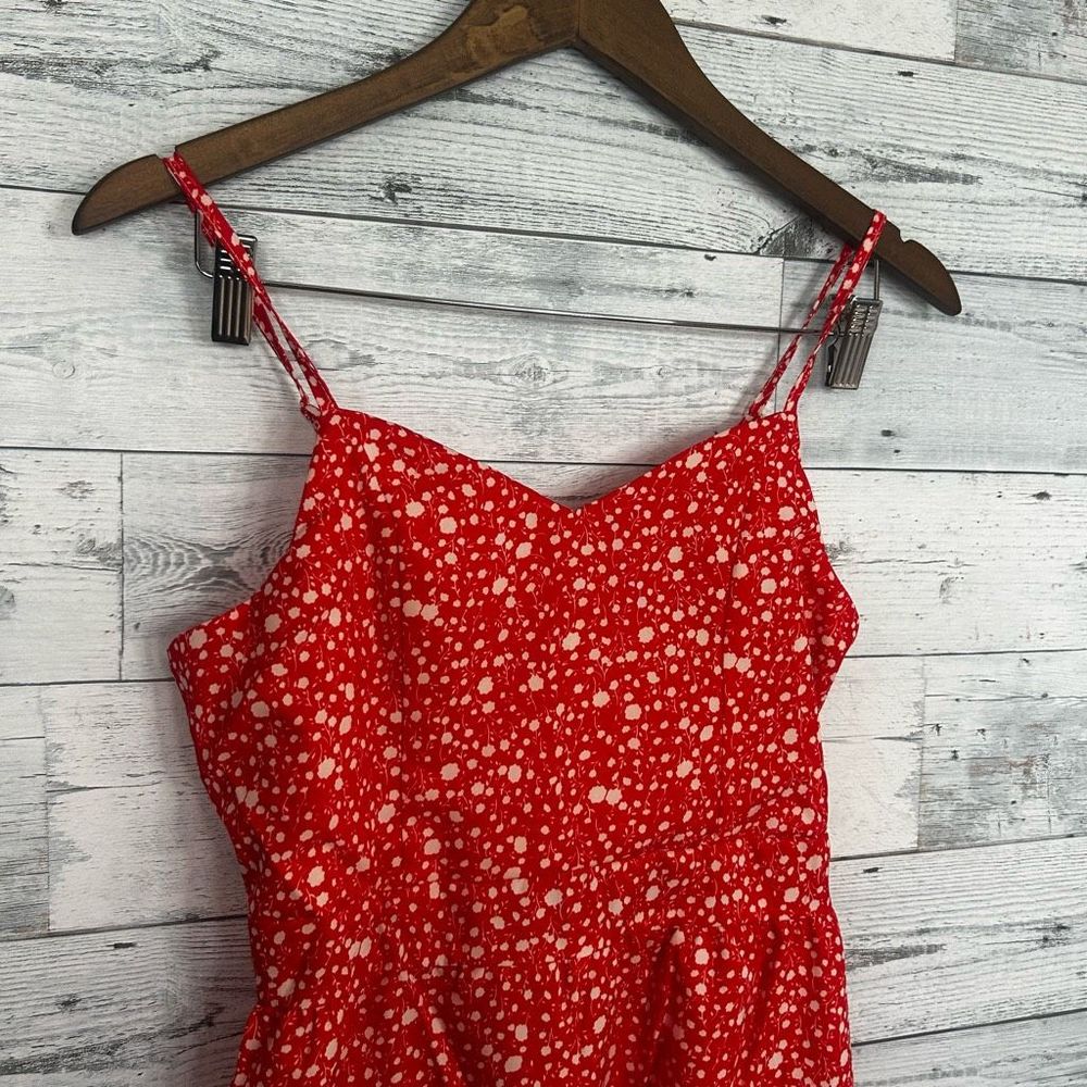 Shein Women's Ditsy Floral Tie-Knot Back Sleeveless Cami Romper Red Medium - Picture 4 of 8